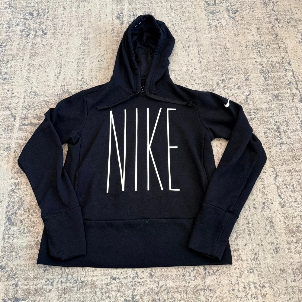 NIKE Dri-FIT Womens Black‎ Graphic Logo Hoodie Sweatshirt Size S